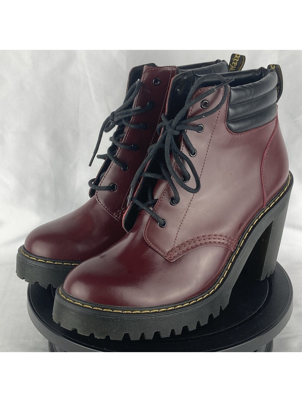 Women’s 10 Dr. Martens Persephone Cherry Red Leather Chunky Block Heel Boots